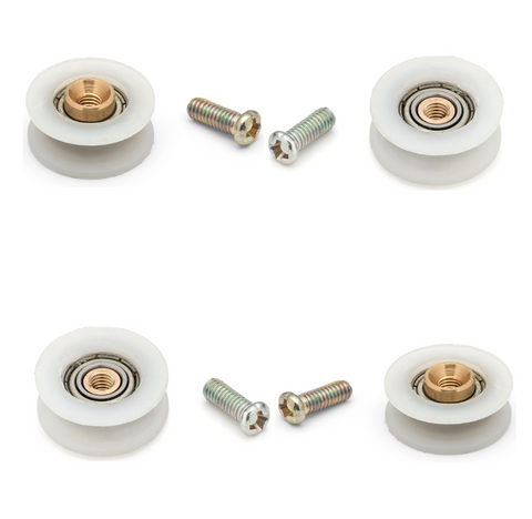 4 x Shower Door Rollers/Runners/Wheels U Grooved 20mm Wheel Diameter Replacements K024