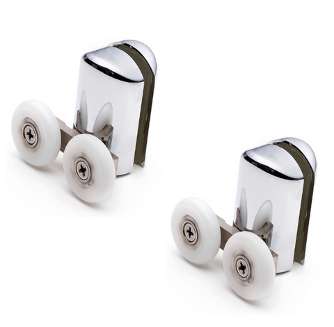 2 x Chromeplate Bottom Double Shower door Rollers/Runners/Wheels 23mm or 25mm wheel diameter L061