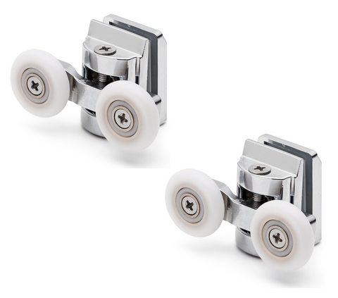 2 x Double Top Zinc Alloy Shower Door Rollers/Runners 20mm, 23mm, 25mm or 27mm Wheel Diameter (6mm or 8mm Glass) L067