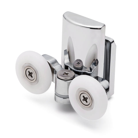 2 x Double Bottom Zinc Alloy Shower Door Rollers/Runners 20mm, 23mm, 25mm or 26mm Wheel Diameter (6mm or 8mm Glass) L067