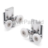 2 x Double Bottom Zinc Alloy Shower Door Rollers/Runners 20mm, 23mm or 25mm Wheel Diameter (6mm or 8mm Glass) L067